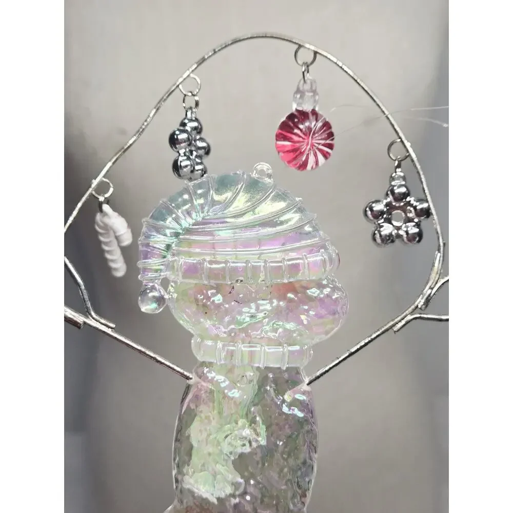 Vintage Dept 56 Snowman Ornament Christmas Decor Holiday Garland Iridescent